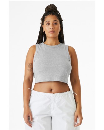 Ladies' Micro Rib Muscle Crop Tank - ATHLETIC HEATHER - XS