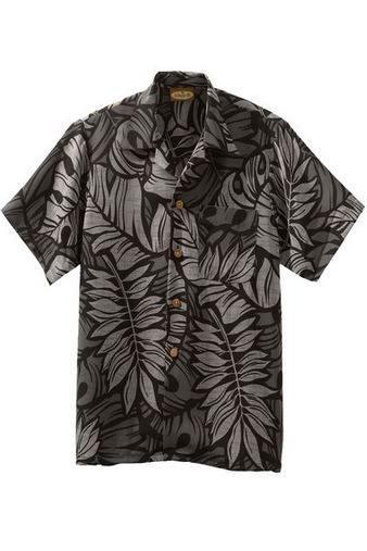 South Seas Leaf Print Camp Shirt