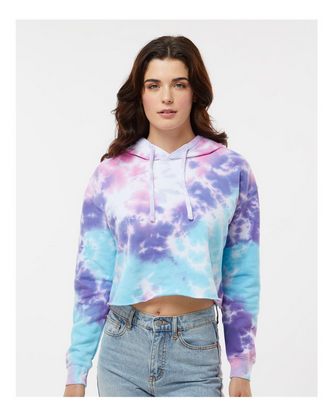 Company Branded Colortone Women's Tie-Dyed Crop Hooded Sweatshirt 8333 With Logo