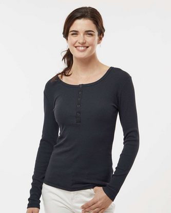Custom Embroidered Boxercraft Women's Harper Long Sleeve Henley BW2402 With Logo