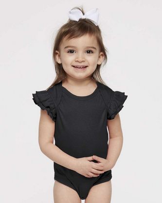 Custom Logo Rabbit Skins Infant Flutter Sleeve Baby Rib Bodysuit 4439 Embroidered