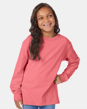 Company Branded ComfortWash by Hanes Garment-Dyed Youth Long Sleeve T-Shirt GDH275 With Logo