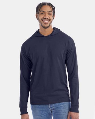 Custom Embroidered ComfortWash by Hanes Garment-Dyed Jersey Hooded Long Sleeve T-Shirt GDH280 With L