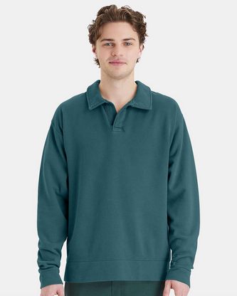  Custom Embroidered ComfortWash by Hanes Garment-Dyed Polo Collar Sweatshirt GDH490 With Logo 