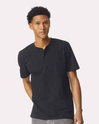  Custom Logo American Apparel CVC Henley Tee 2004CVC Embroidered 