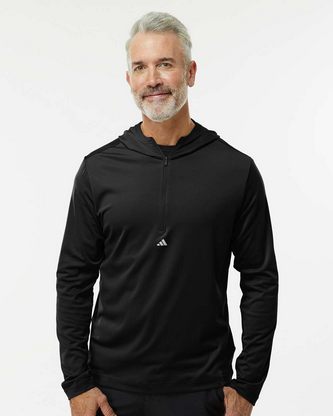 Custom Logo Adidas Lightweight Performance Quarter-Zip Hooded Pullover A596 Embroidered