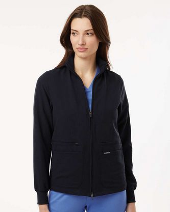 Custom Embroidered Jaanuu Women's Ceri Essential Full-Zip 6-Pocket Scrub Jacket W60001 With Logo