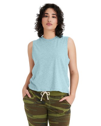Ladies' Go-To CVC Cropped Muscle T-Shirt - HEATHER AQUA - XS