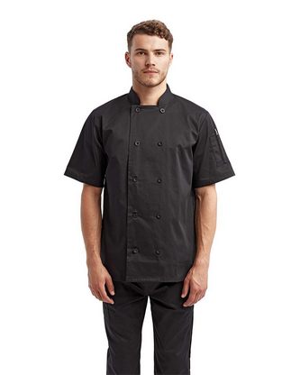  Company Branded Artisan Collection by Reprime Short Sleeve Recycled Chef Coat RP656 With Logo 