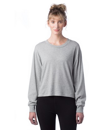 Ladies' Main Stage Long-Sleeve CVC Cropped T-Shirt - HEATHER GREY - XS