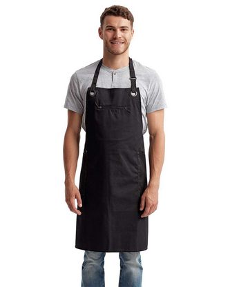  Custom Logo Artisan Collection by Reprime Barley Recycled Bib Apron with Pocket RP121 Embroidered 