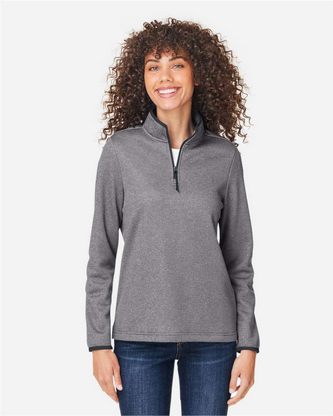  Custom Logo CORE365 Women's Venture Heathered Stripe Quarter-Zip Pullover CE73W Embroidered 