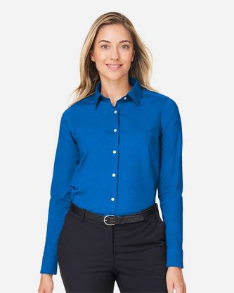 Custom Logo Devon & Jones Women's CrownLux Performance® Spencer Poplin Dress Shirt DG505W Embroidere