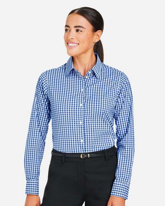 Company Branded Devon & Jones Women's CrownLux Performance® Gingham Dress Shirt DG536W With Logo