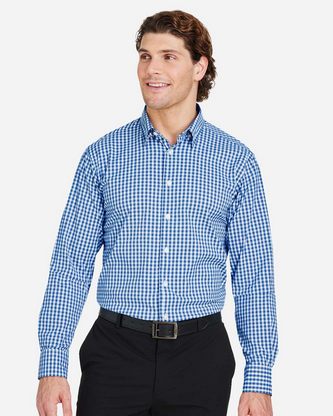 Custom Logo Devon & Jones Men's CrownLux Performance® Gingham Dress Shirt DG536 Embroidered