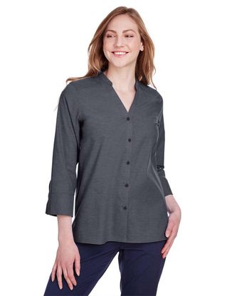  Custom Logo Devon & Jones Women's Crown Collection® Stretch Pinpoint Chambra Three-Quarter Sleeve Sh 