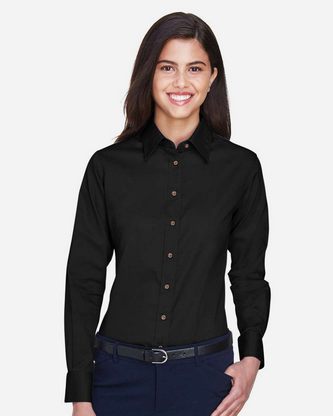  Custom Embroidered Harriton Women's Easy Blend Long Sleeve Twill Dress Shirt with Stain-Release M500 
