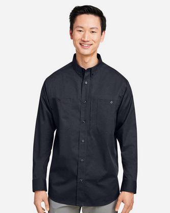 Company Branded Harriton Men's Advantage IL Long Sleeve Workshirt M585L With Logo