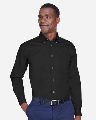 Company Branded Harriton Men's Tall Easy Blend Long Sleeve Twill Dress Shirt M500T With Logo