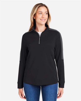 Company Branded CORE365 Women's Market Snag Protect Mesh Colorblock Quarter-Zip Pullover CE404W With