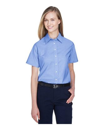 Custom Logo Harriton Women's Stain-Release Short Sleeve Oxford Shirt M600SW Embroidered