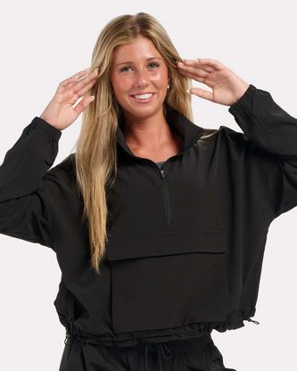 Company Branded Boxercraft Women's Stretch Woven Quarter-Zip Pullover BW5204 With Logo