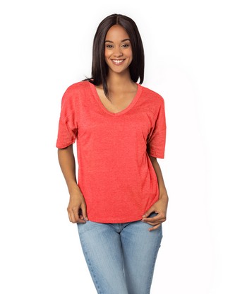  Ladies' Happy Jersey V-Neck - RED - S 