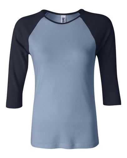  Custom Embroidered Women’s 1X1 Baby Rib Raglan Three-Quarter Sleeve Tee BELLA + CANVAS 2000 