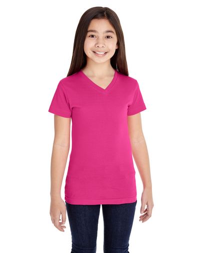 Custom Printed Girls' V-Neck Fine Jersey T-Shirt With Logo