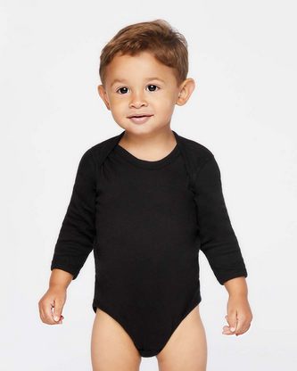 Custom Logo Rabbit Skins Infant Long Sleeve Baby Rib Bodysuit 4411 Embroidered