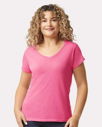  Custom Logo Gildan Softstyle® Women’s V-Neck T-Shirt 64V00L Embroidered 