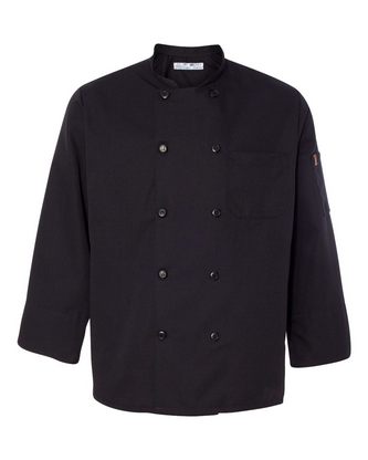  Company Branded Chef Designs Ten Pearl Button Black Chef Coat 0425 With Logo 