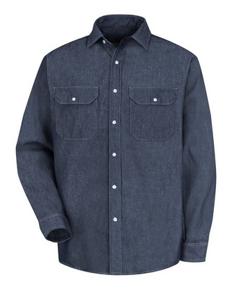 Custom Logo Red Kap Deluxe Denim Long Sleeve Shirt SD78 Embroidered