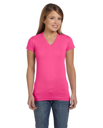 Custom Printed Ladies' Junior Fit V-Neck Fine Jersey T-Shirt-3607 With Logo