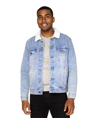  Unisex Sherpa-Lined Denim Jacket - LT DENIM/ OF WHT - XS 