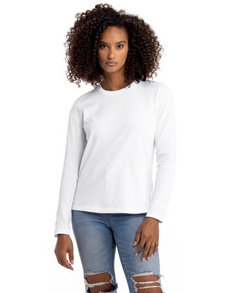 Ladies' Relaxed Long Sleeve T-Shirt - WHITE - XS
