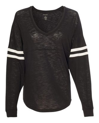  Custom Embroidered Boxercraft Women’s Slub Jersey Varsitee V-Neck Long Sleeve T-Shirt T17 With Logo 