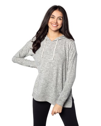 Ladies' Cozy Tunic Hooded Sweatshirt - HEATHER GREY - S