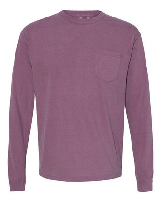 Custom Logo Comfort Colors Garment-Dyed Heavyweight Long Sleeve Pocket T-Shirt 4410 Embroidered