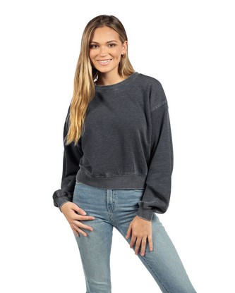  Ladies' Burnout Campus Crop Sweatshirt - CHARCOAL - S 