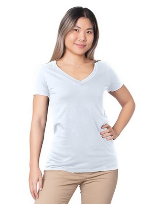 Ladies' Fine Jersey V-Neck T-Shirt - WHITE - S