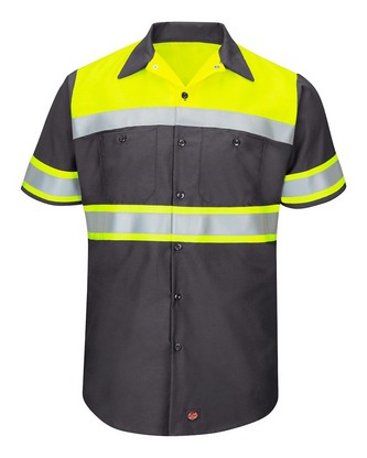  Company Branded Red Kap Hi-Visibility Colorblock Ripstop Short Sleeve Work Shirt SY80 With Logo 