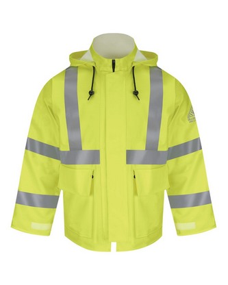 Custom Logo Bulwark Hi-Visibility Flame-Resistant Rain Jacket JXN4 Embroidered