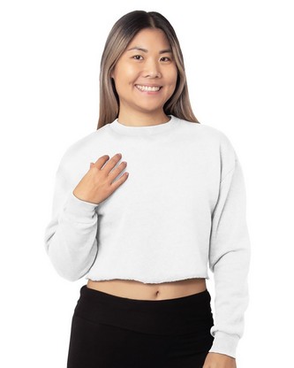 Ladies' Crop Crewneck - WHITE - S