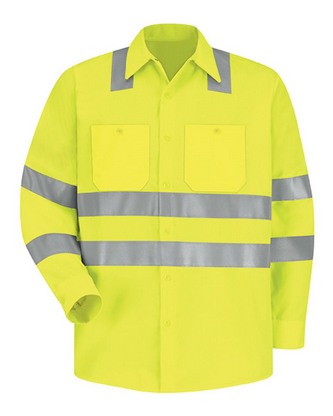  Custom Logo Red Kap High Visibility Safety Long Sleeve Work Shirt SS14HV Embroidered 
