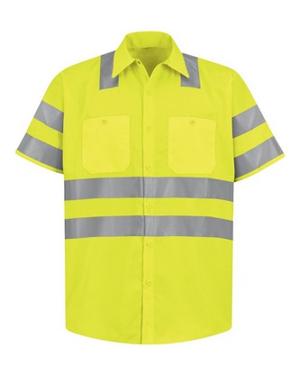  Custom Logo Red Kap High Visibility Safety Short Sleeve Work Shirt - Tall Sizes SS24HVT Embroidered 