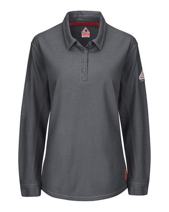 Custom Logo Bulwark iQ Series® Women's Long Sleeve Polo with 4-Button Placket QT15 Embroidered