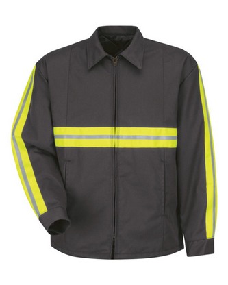 Company Branded Red Kap Enhanced Visibility Perma-Lined Panel Jacket - Tall Sizes JT50ENT With Logo