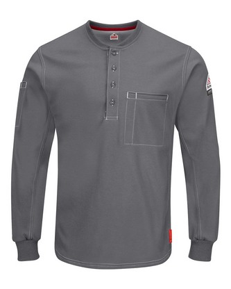 Custom Logo Bulwark iQ Series® Plus Long Sleeve Henley - Tall Sizes QT40T Embroidered