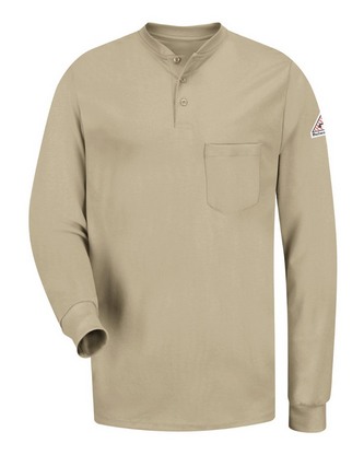 Custom Embroidered Bulwark Long Sleeve Tagless Henley Shirt - Tall Sizes SEL2T With Logo